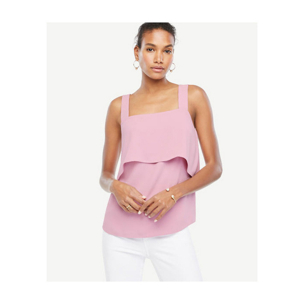 Ann Taylor Double Layer Tank Pink Top Blouse M